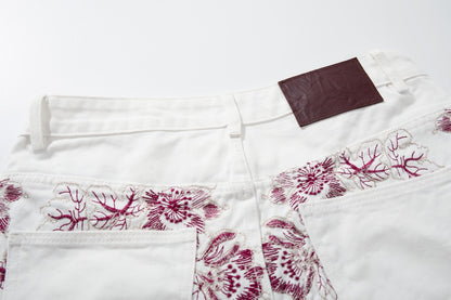 Floral Print Wide Leg Denim Jeans WN28004