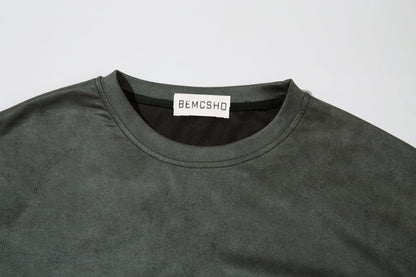 Text Embroidery Print Suede Short Sleeve T-Shirt WN16194