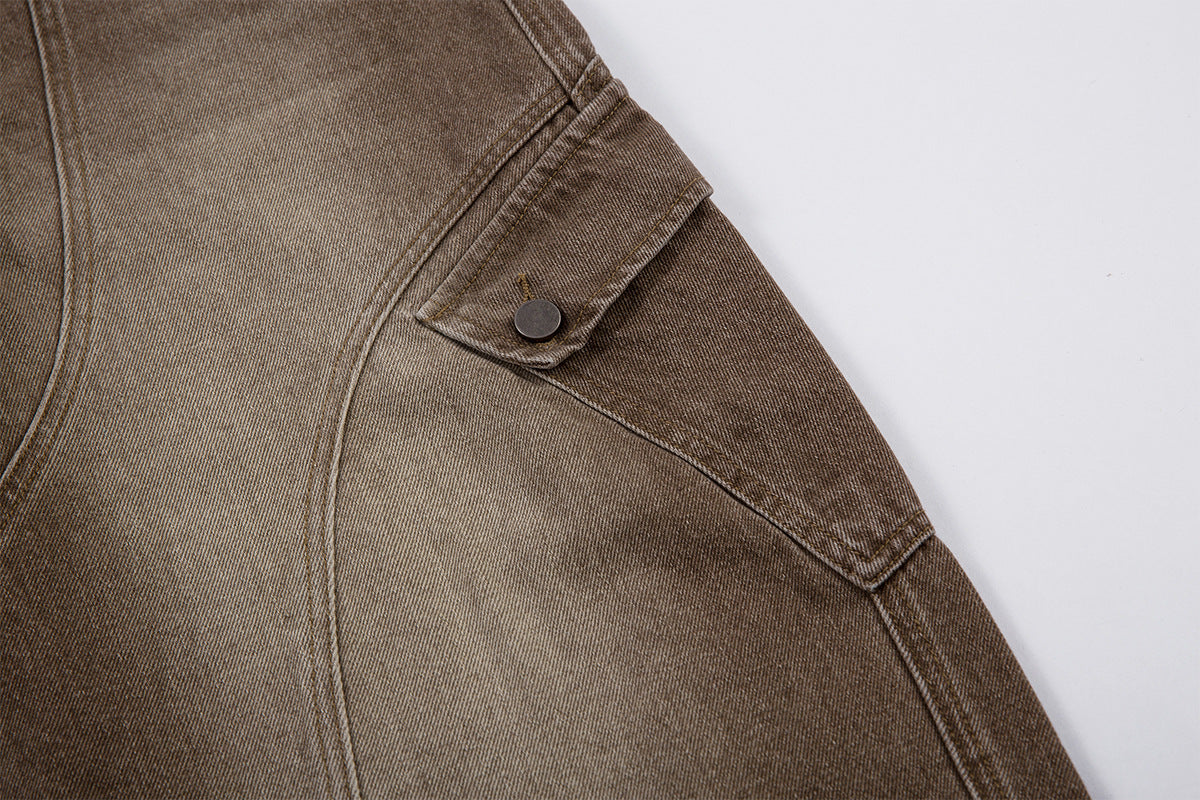 Washed Cargo Wide Leg Denim Jeans WN25392
