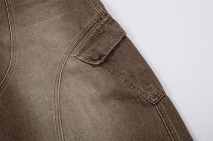 Washed Cargo Wide Leg Denim Jeans WN25392