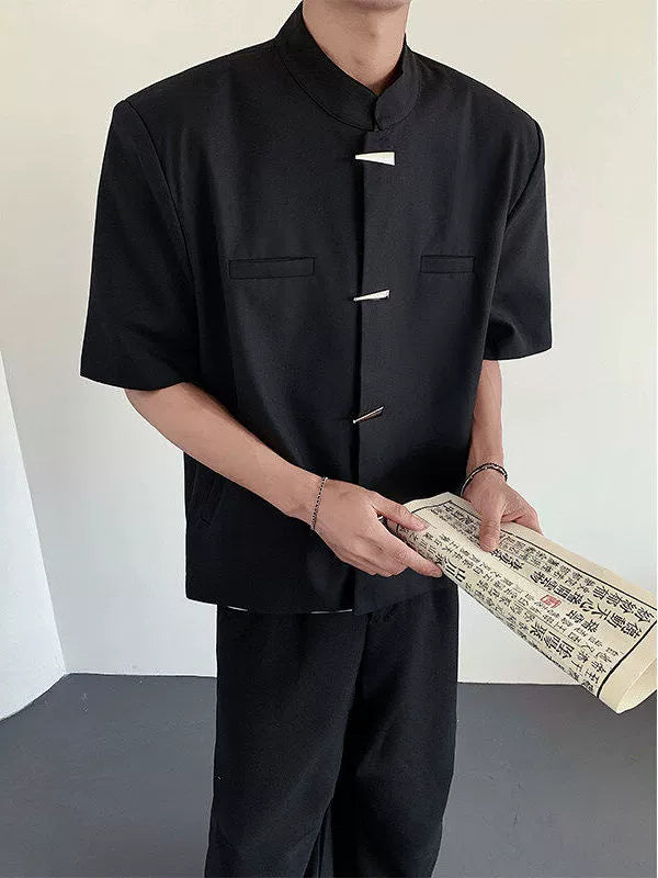 Mandarin Collar Design Short Sleeve Shirt WN19298