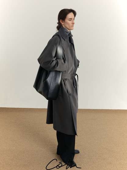 Wide Lapel Belted Long Trench Coat WN21609