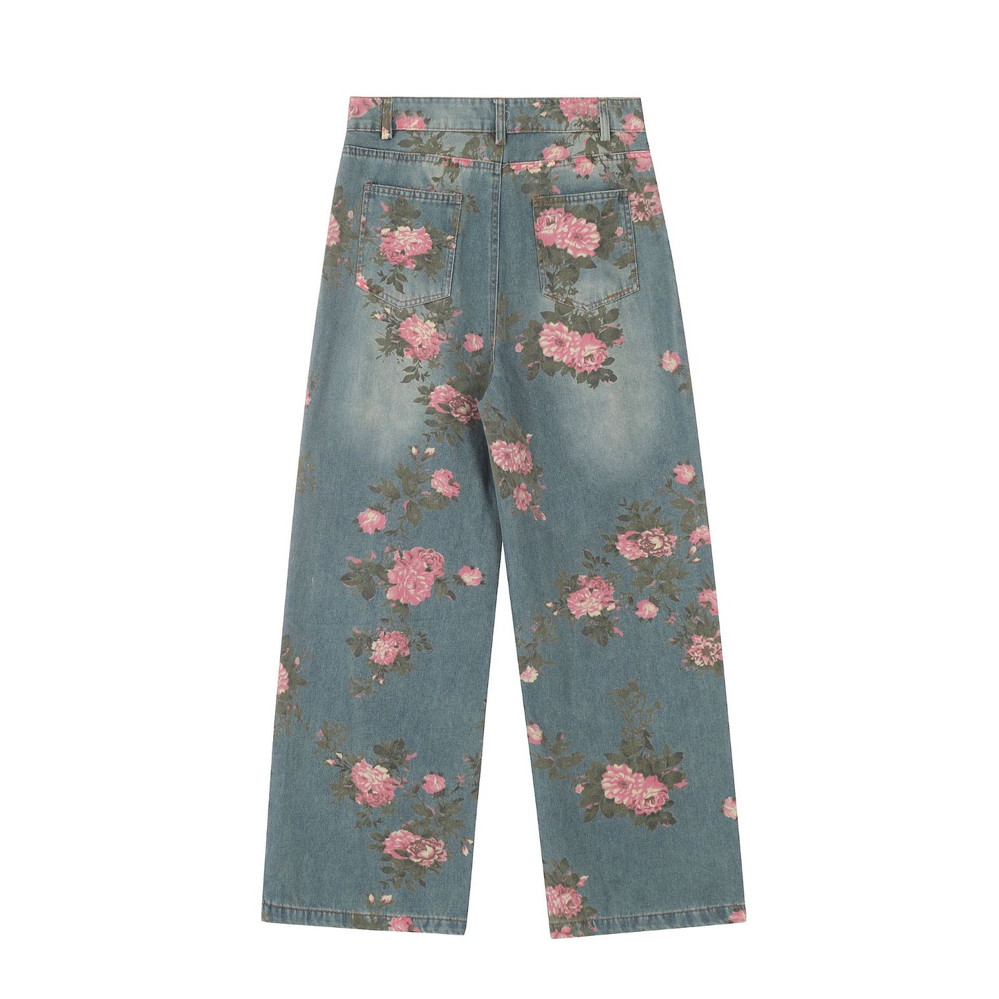 Froral Print Wide-Leg Straight Denim Jeans WN11109