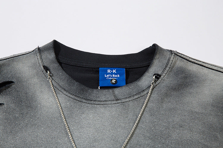 Gradient Damage Design Oversize Long Sleeve T-Shirt WN11129