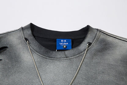 Gradient Damage Design Oversize Long Sleeve T-Shirt WN11129