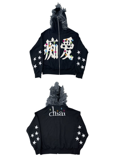 Embroidery Letter Design Hooded Zipper Jacket WN19104