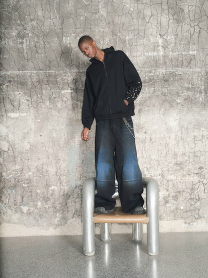 Gem Decoration Oversize Zipper Hoodie WN21281