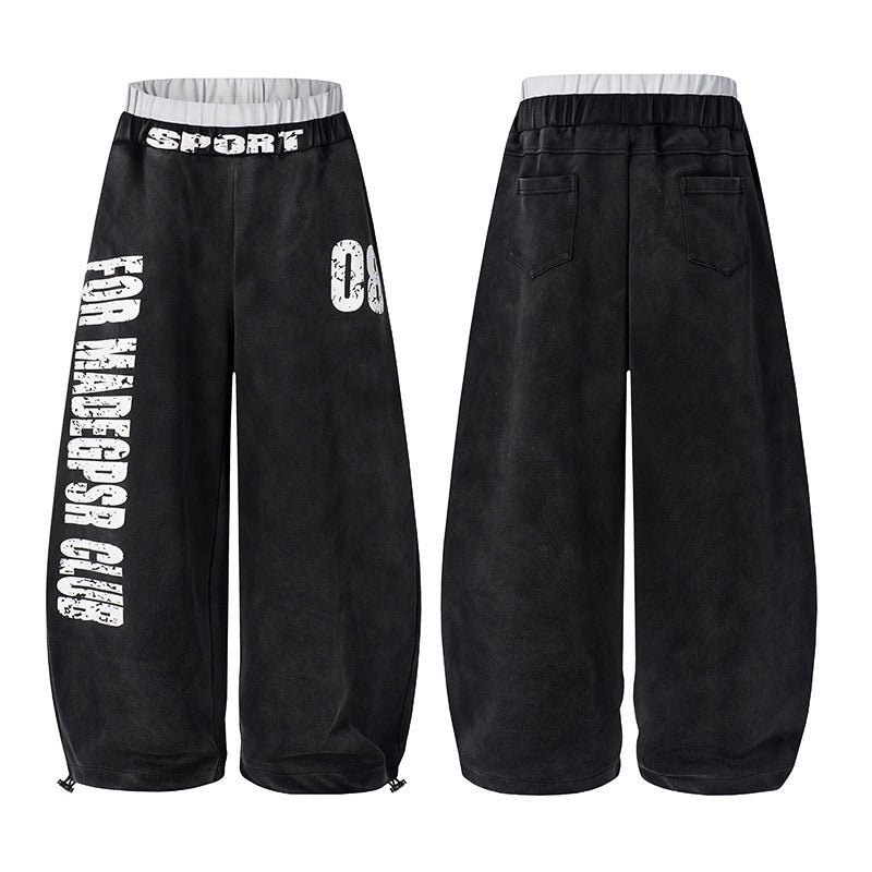 Letter Print Washed Wide Leg Sweatpants WN27927