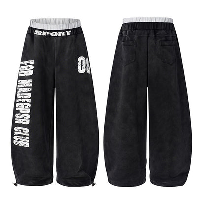Letter Print Washed Wide Leg Sweatpants WN27927