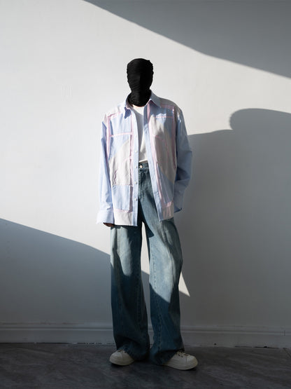 Color Block Striped Oversize Long Sleeve Shirt WN23842