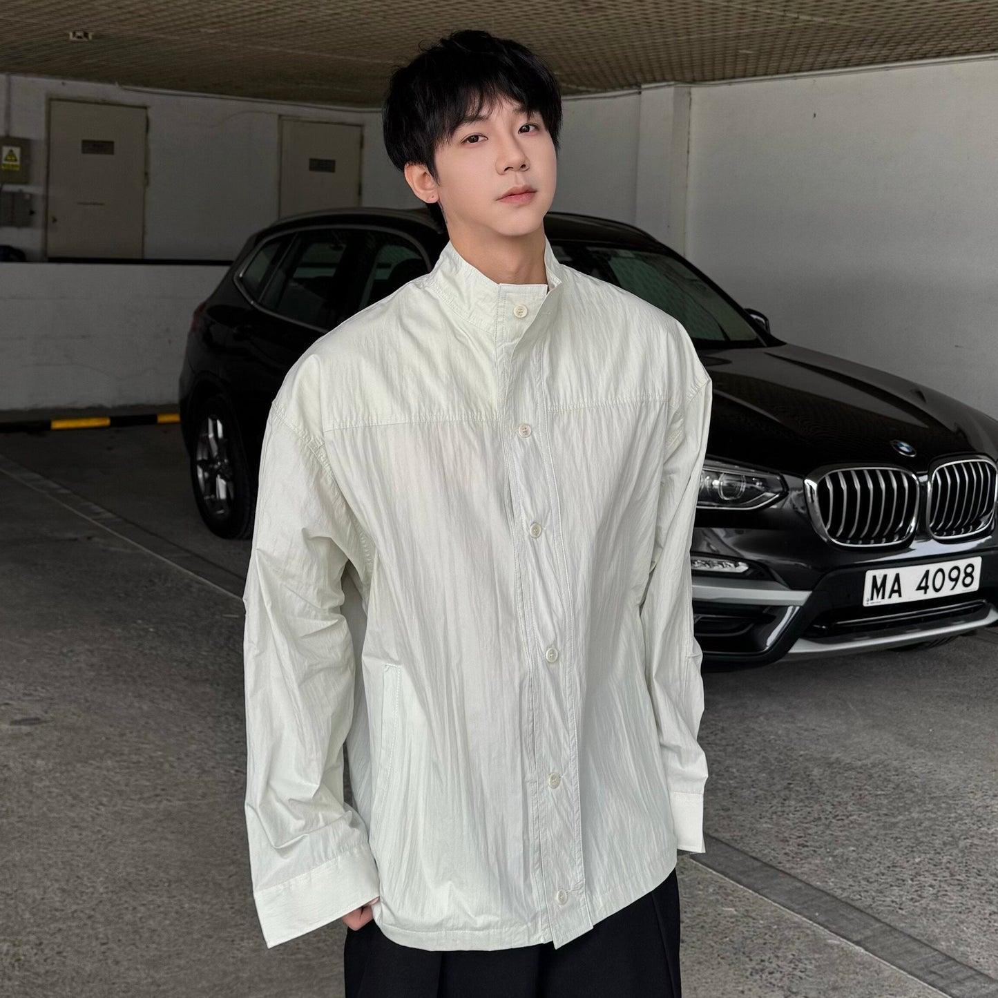 Wrinkle Standing-Collar Long Sleeve Shirt WN25361