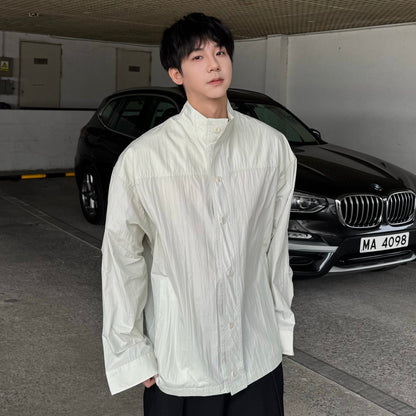 Wrinkle Standing-Collar Long Sleeve Shirt WN25361