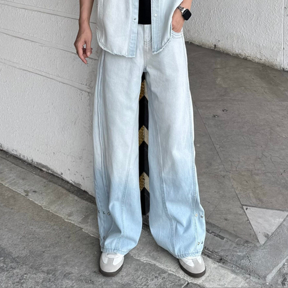 Gradient Wash Short Sleeve Denim Shirt & Wide Leg Denim Jeans Setup WN25338