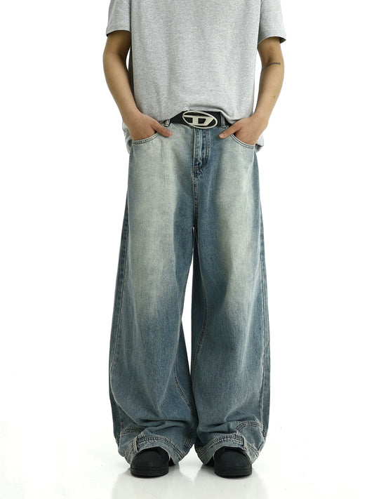 Inverted Design Washed Wide-Leg Denim Jeans WN5811