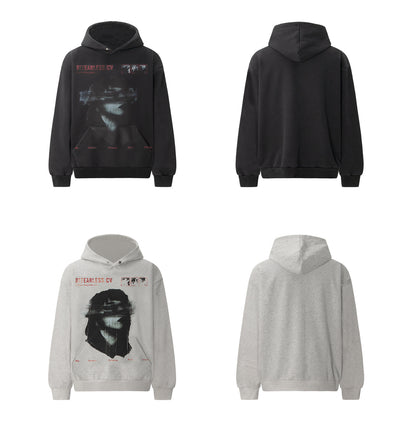 Washed Portrait Print Boxy Oversize Pullover Hoodie WN26320