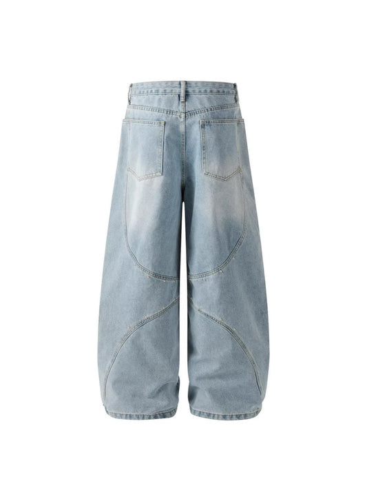 Metal Stud Curved Wide Leg Denim Jeans WN27847