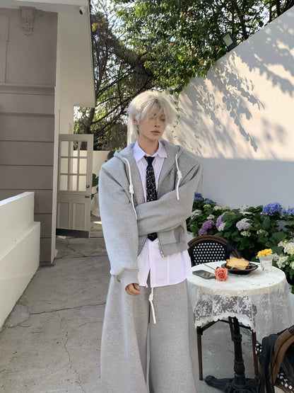 Drawstring Zipper Hoodie & Wide-leg Sweatpants Setup WN19870
