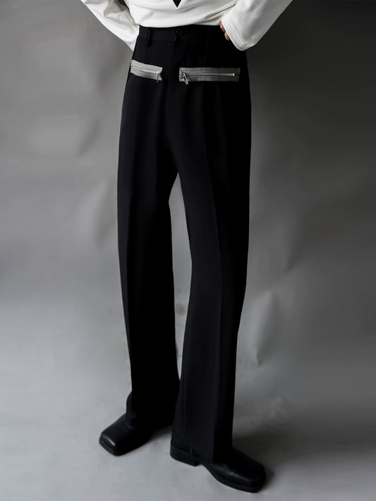 Zipper Detail Straight Tailored Trousers WN11807