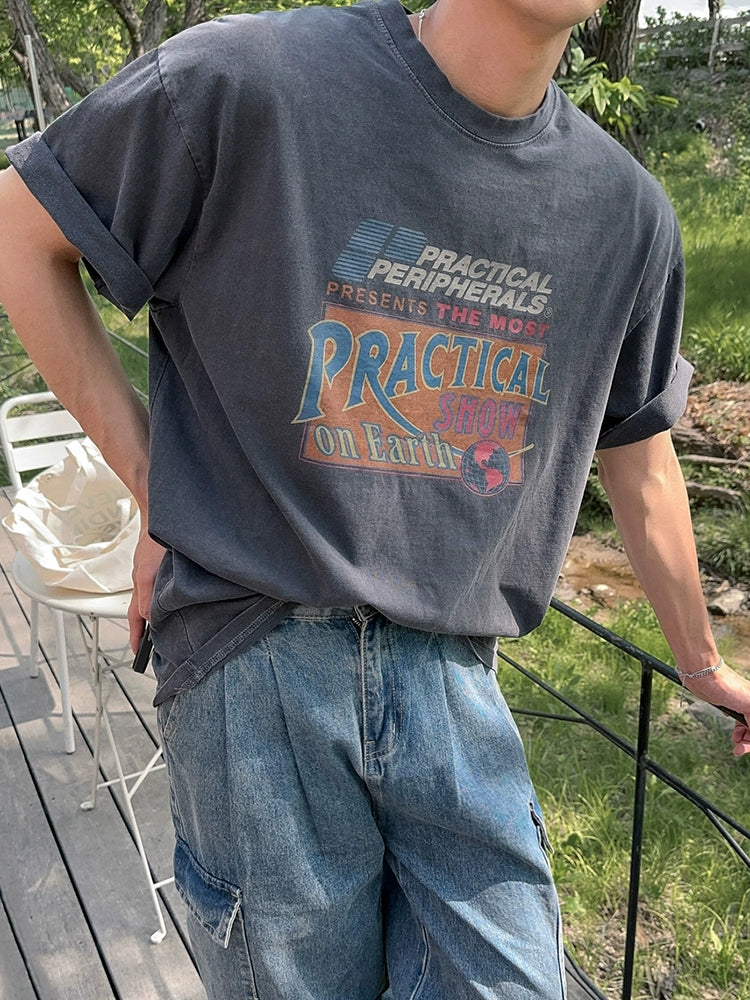 Washed Print Oversize Short Sleeve T-Shirt WN20315