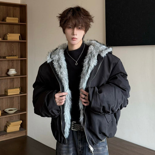 Hooded Fake Fur Collar Oversize Puffer Jacket WN23193