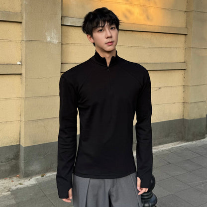 Half-Zip High-Neck Slim Long Sleeve T-Shirt WN25230
