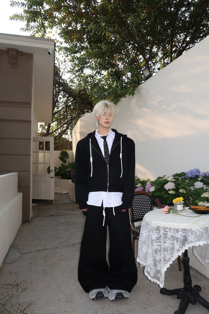 Drawstring Zipper Hoodie & Wide-leg Sweatpants Setup WN19870