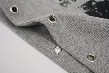 Waffle Newspaper Print Studs Short Sleeve T-Shirt WN25995