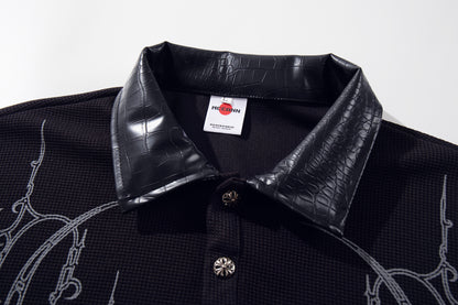 Thorn Waffle Patchwork Short Sleeve Polo Shirt WN25604