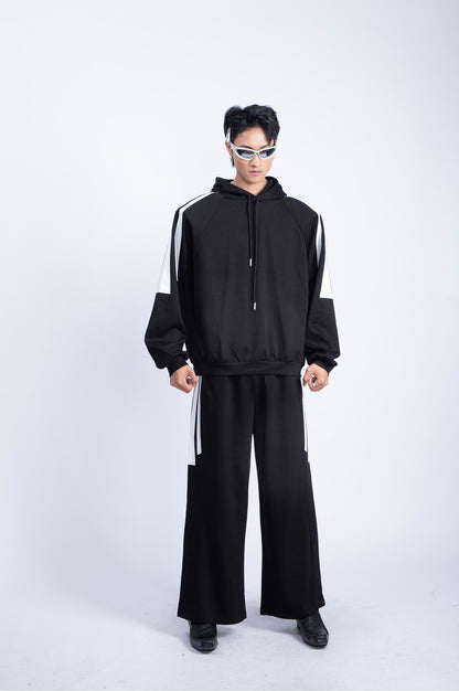 Contrast Pullover Hoodie & Wide-Leg Straight Sweatpants Setup WN9233