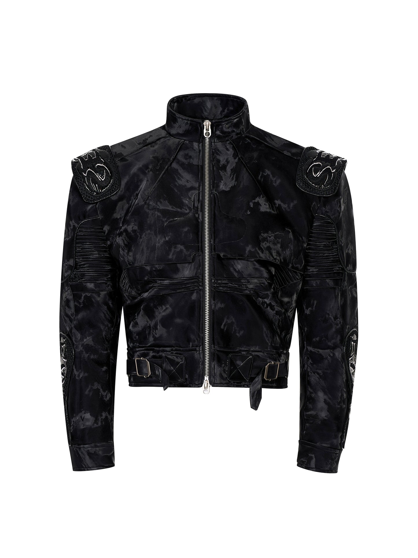 Embroidery Logo Stand Neck PU Leather Jacket WN22153