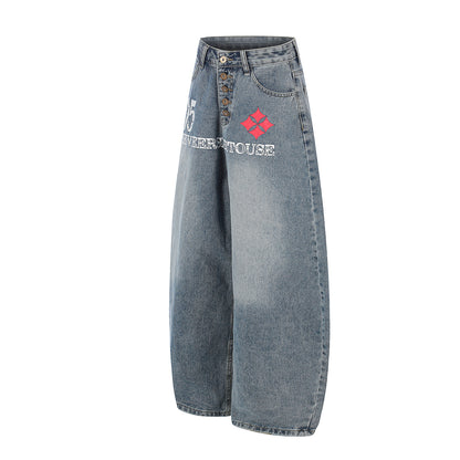 Button Fly Curved Wide Leg Denim Jeans WN25733