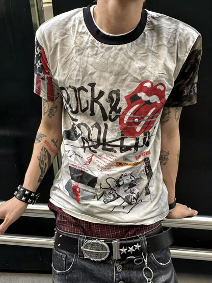 Washed Lip Art Graphic Print Short Sleeve T-Shirt WN27415