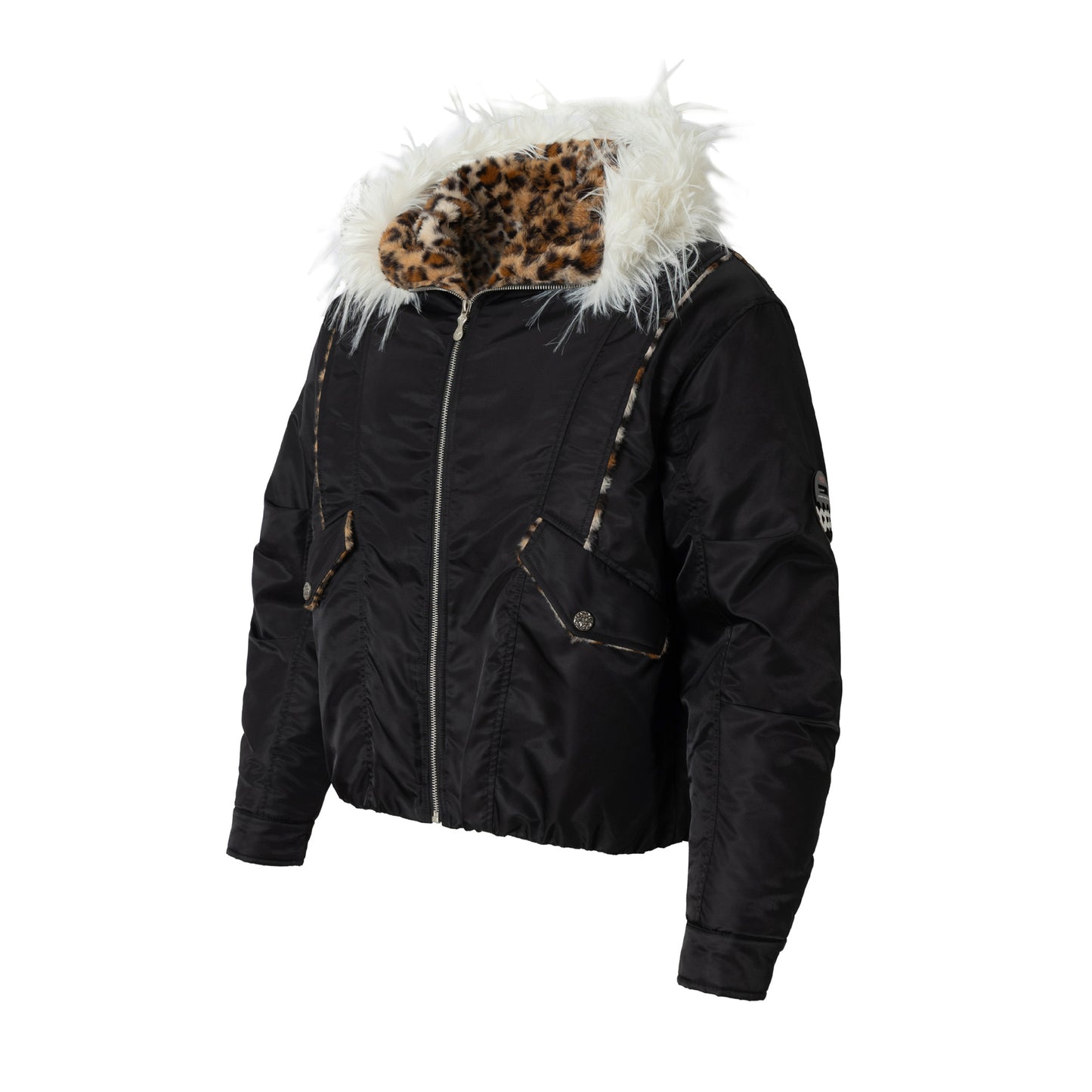 Fake Fur Collar Leopard Fleece Lining Puffer Jacket WN21924