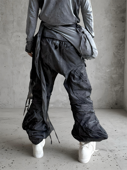 Deconstructed Washed Wide Leg Cargo Pants WN21994