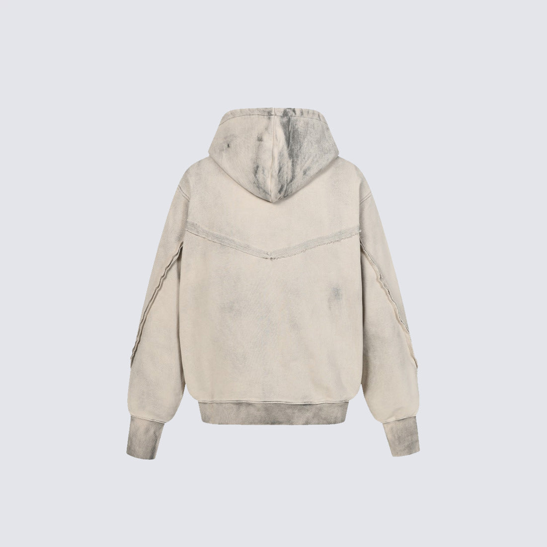 Diagonal Zipper Deconstructed Washed Oversize Hoodie WN27849