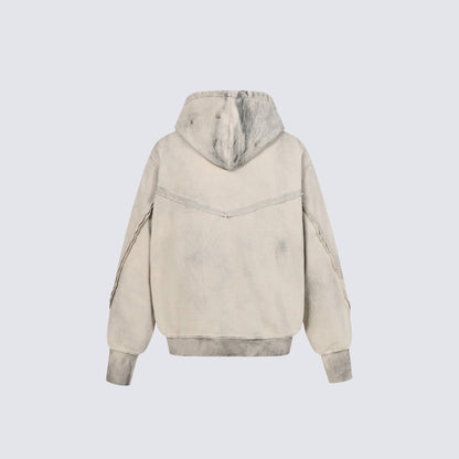 Diagonal Zipper Deconstructed Washed Oversize Hoodie WN27849