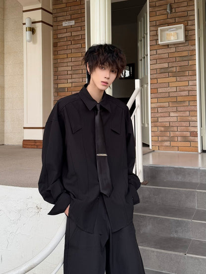 Shoulder-Pad Drapey Long Sleeve Shirt WN23179