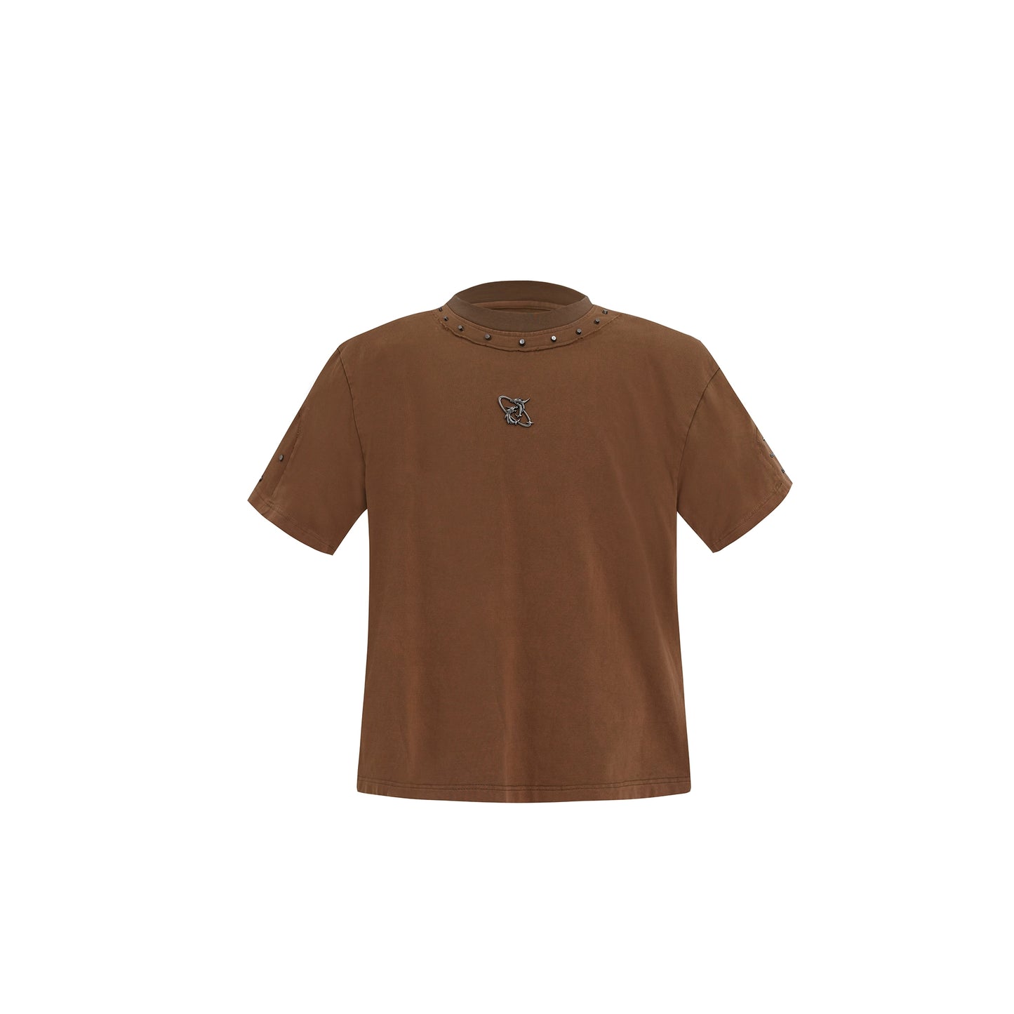 Metal Rivet Design Round Neck Short Sleeve T-Shirt WN5605