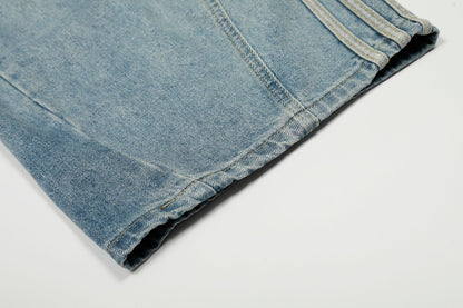 Washed Side Stripe Curved Denim Jeans WN26151