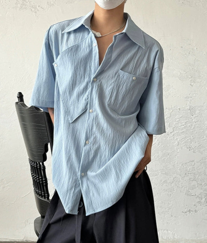 Asymmetrical Patchwork Short Sleeve Shirt WN19941