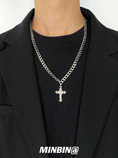 Cuban Chain Cross Pendant Titanium Steel Necklace WN19247