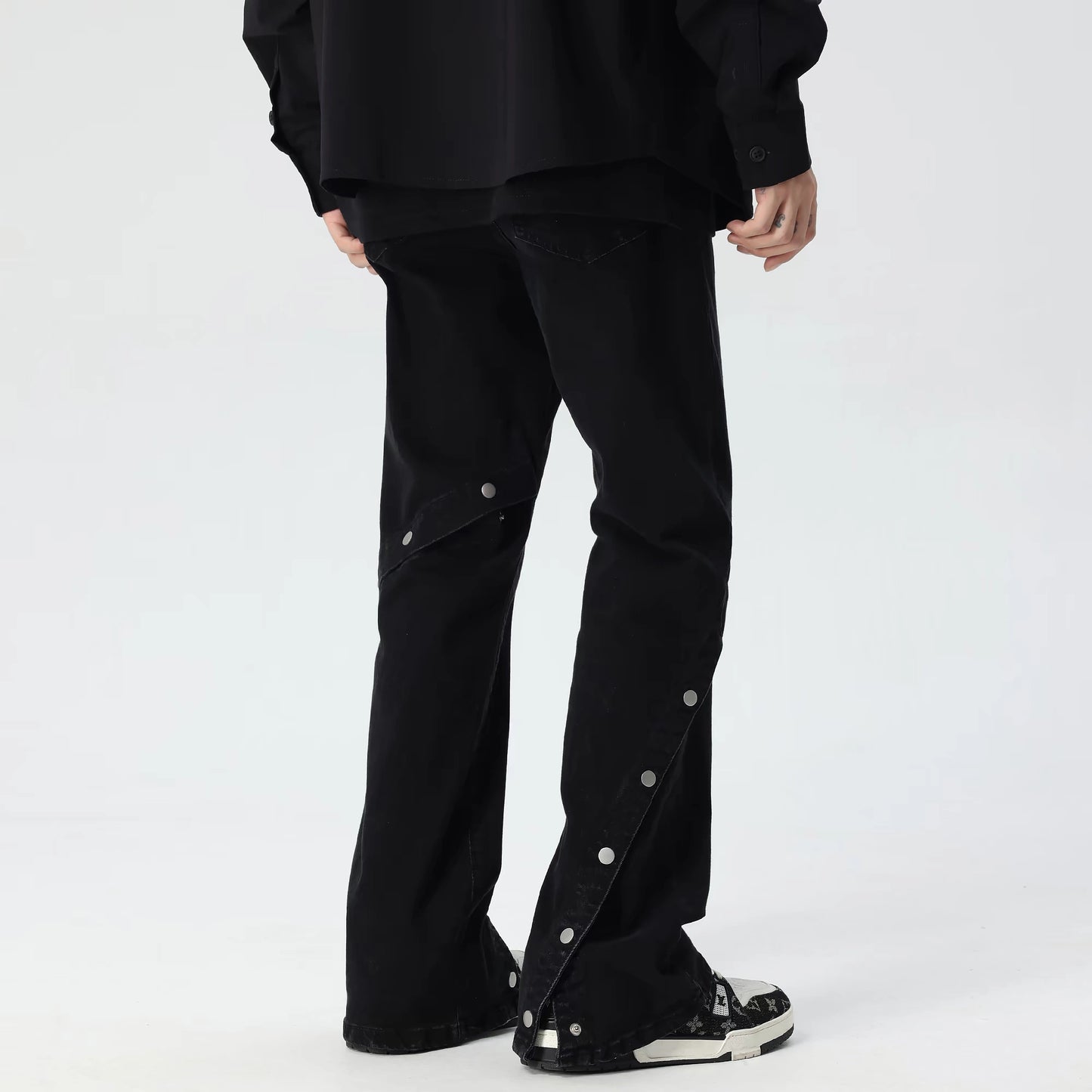 Button Design Wide Leg Denim Jeans WN17563