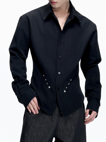 Heavyweight Rivet Waist-Cinched Puff Sleeve Long Sleeve Shirt WN23550