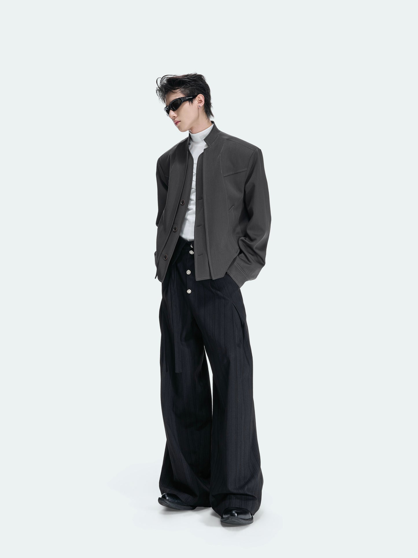 Deconstruction Fake Layered Single-Breasted Cropped Tailored Jacket WN27044