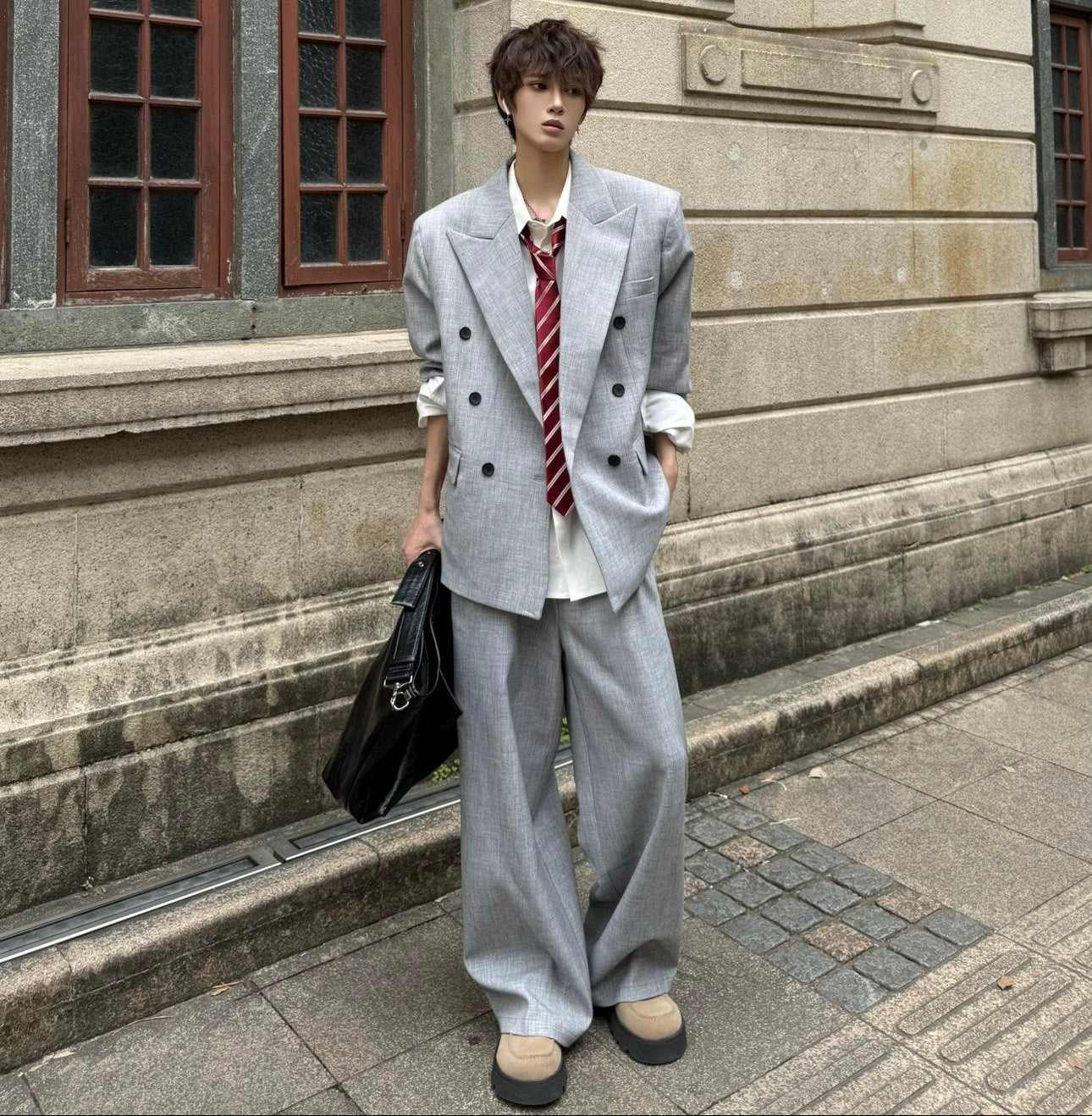 Shoulder-Pad Oversize Tailored Jacket & Wide Leg Trousers Setup WN23158