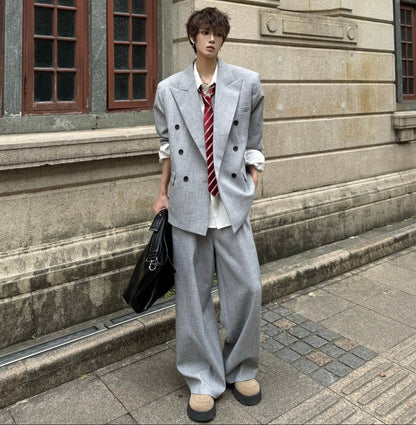 Shoulder-Pad Oversize Tailored Jacket & Wide Leg Trousers Setup WN23158