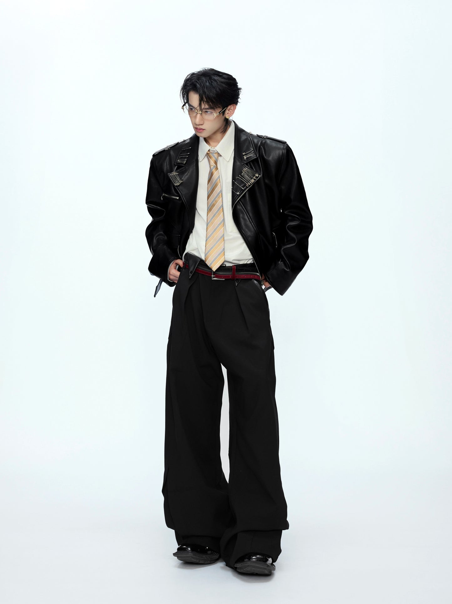 Pin Design Back Art Print PU Leather Jacket WN21234