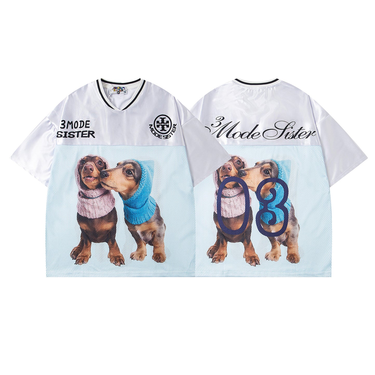 Dog Print V-Neck Breathable Sporty Short Sleeve T-Shirt WN26841
