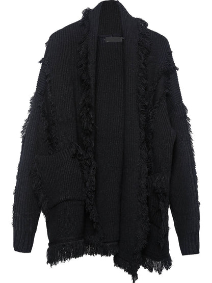 Oversize Asymmetric Cut Tassel Knit Cardigan WN22416