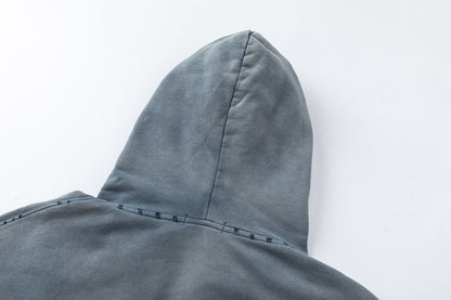 Washed Damage Print Boxy Zipper Hoodie WN25868